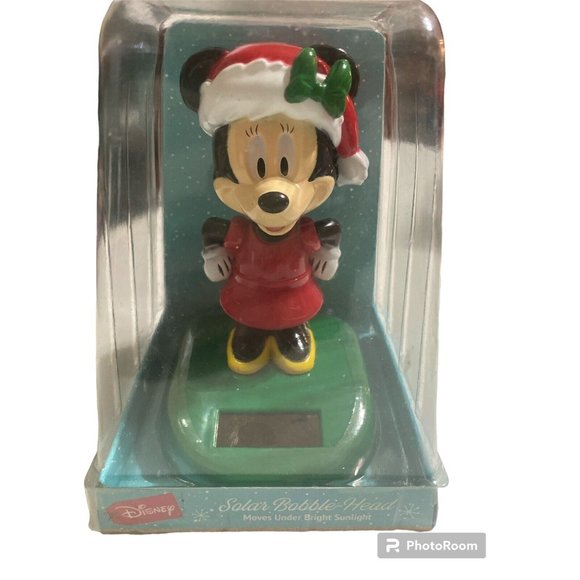 Disney Holiday Disney Minnie Mouse With Santa Hat Solar Bobble Head